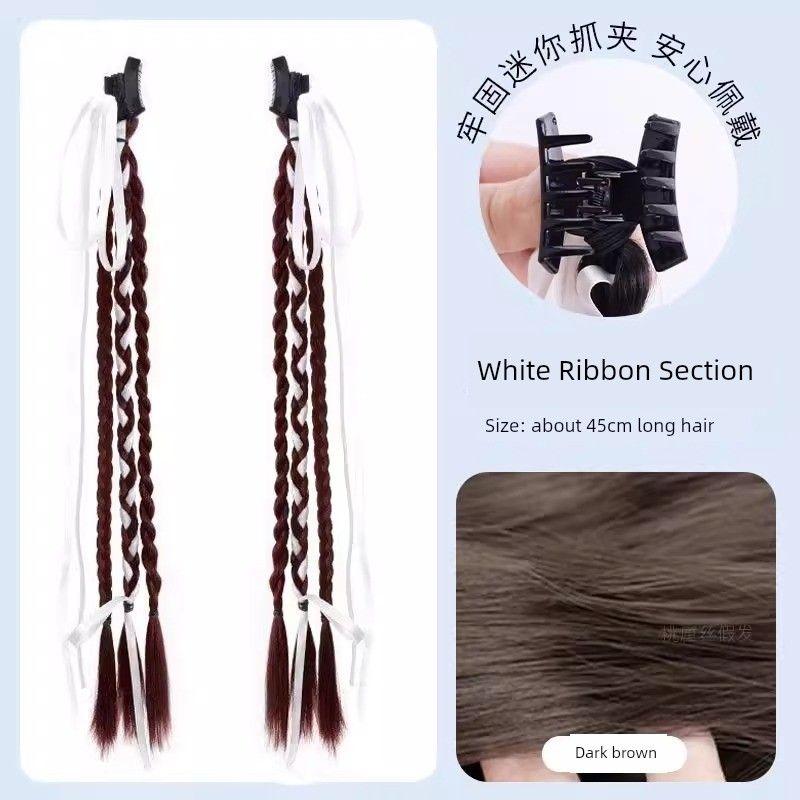 False Braids Women's Grip Ribbon Hair Accessory for Ponytail Low Tie Bows Pairs Cable Stitch Long Braid New Chinese Wig