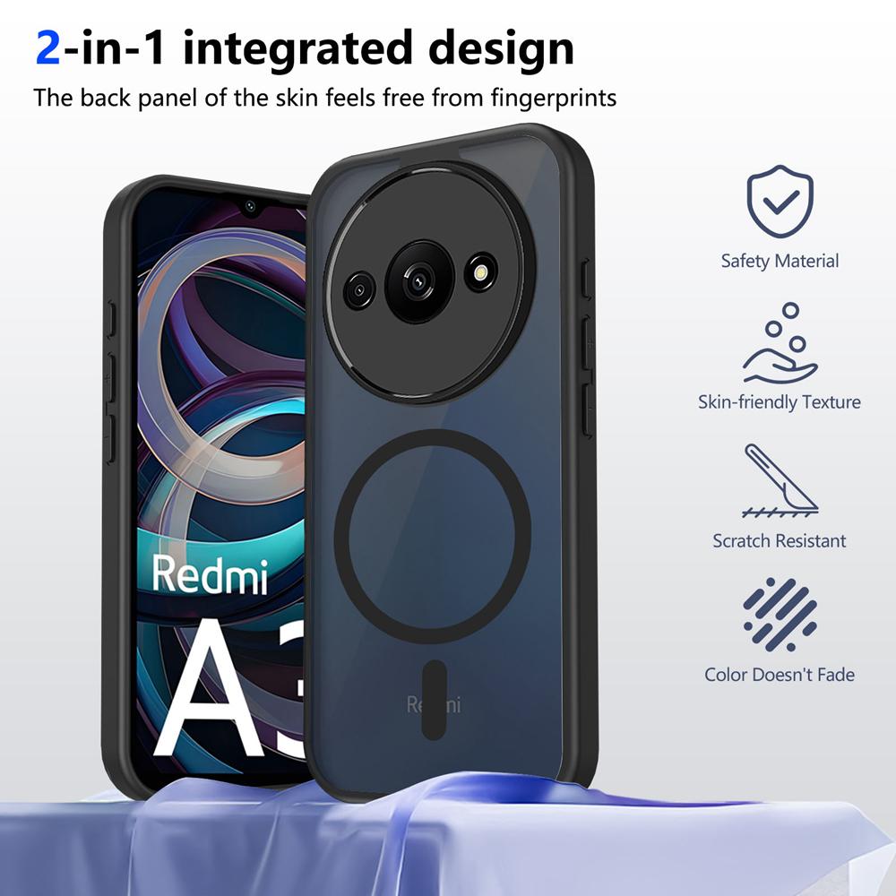 KEYSION Magnetic Phone Case for Redmi A3 A3X Soft Silicone+PC Matte Translucent Clear Shockproof Back Cover for Xiaomi POCO C61