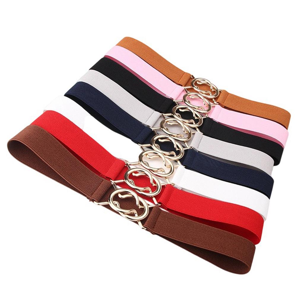 Elastic Waist Belt Stretch Waist Cincher Adjustable Metal Buckle Waistband For Dresses Skirts Pants Women Everyday Wear
