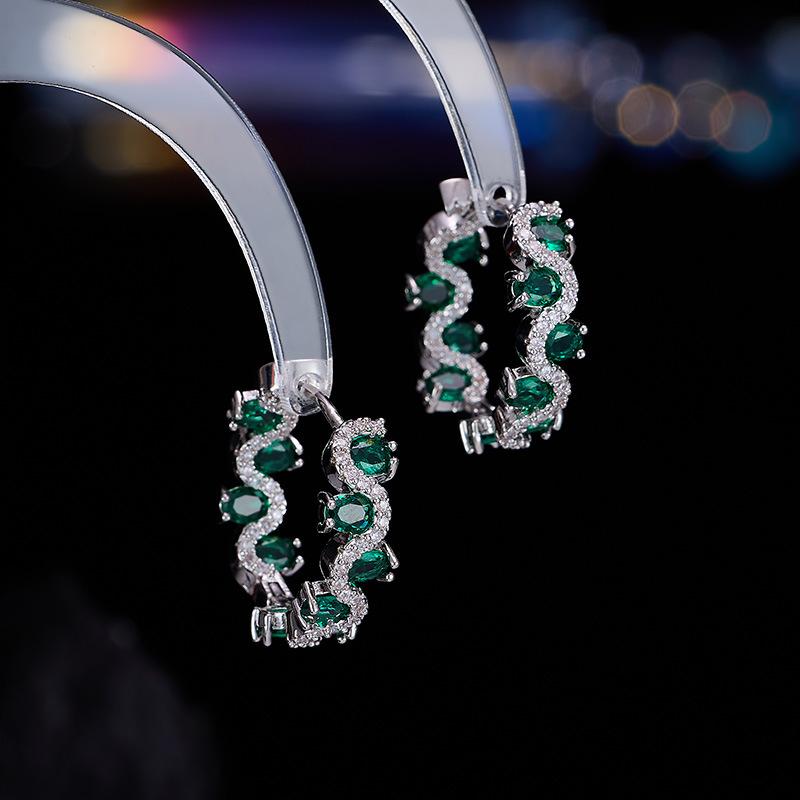 2026 Turquoise Ear Buckle High-grade Round Ring Earrings Design Sense Micro-inlaid Zircon Versatile Exquisite Earrings Accessories зелёный