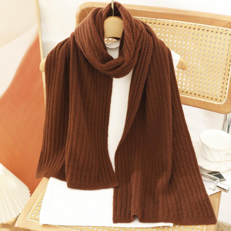 Women's 100% Pure Cashmere Scarf - Autumn/Winter Wheat Ear Knit, High-Grade Korean Style, Versatile, and Warm.
