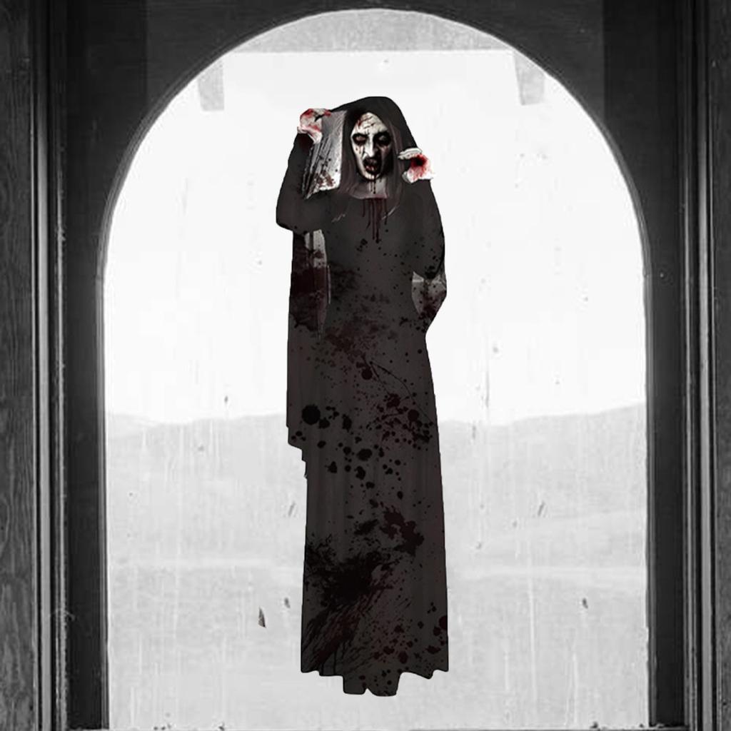 Halloween Wall Stickers Horror Female Hanged Nun Window Decoration Stickers Window Stickers Pvc Self-adhesive Holiday Door Stickers