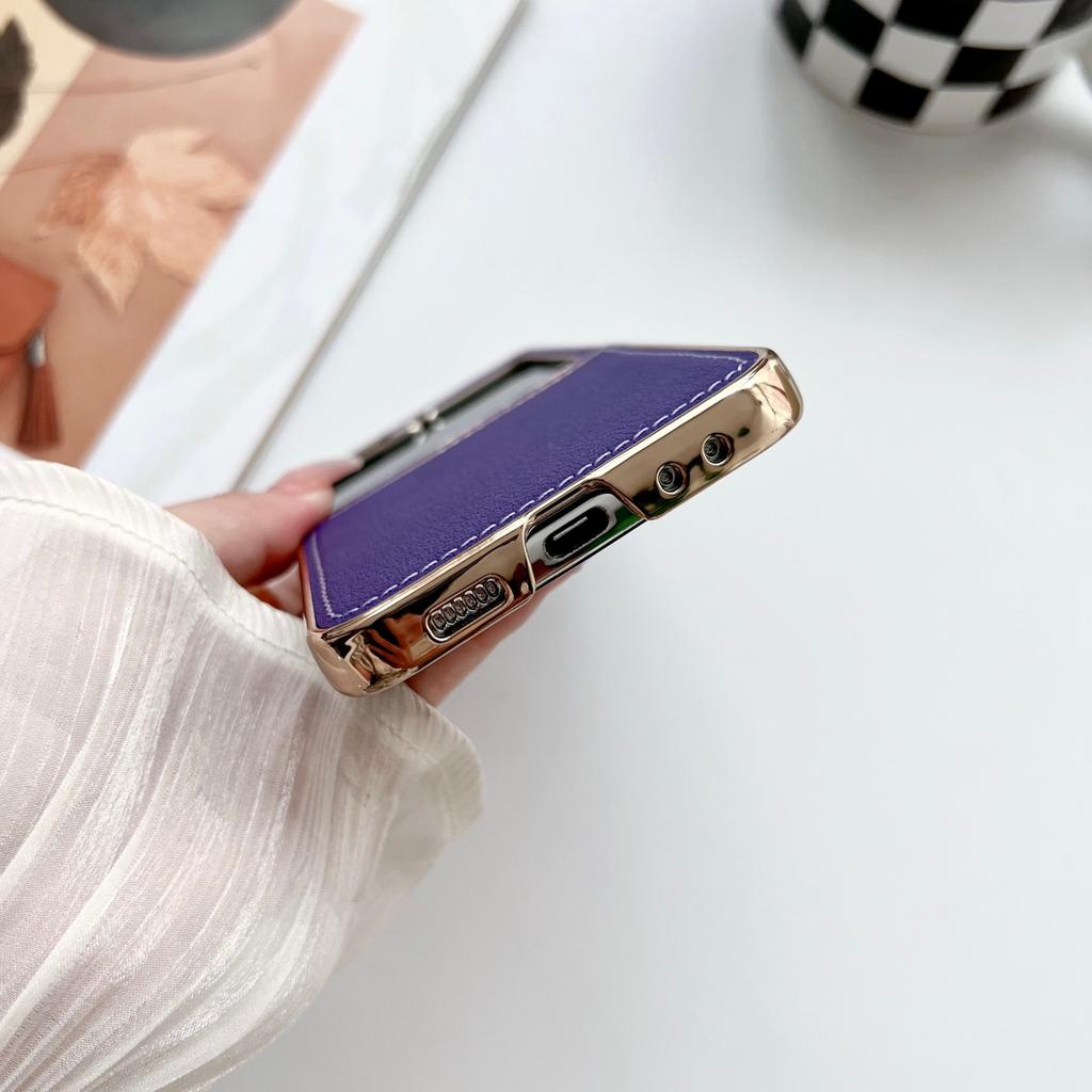 Suitable for Samsung Zflip5 Mobile Phone Case Lambskin Folding Screen ZFlip4 Electroplating Matte ZFold4 ZFold5