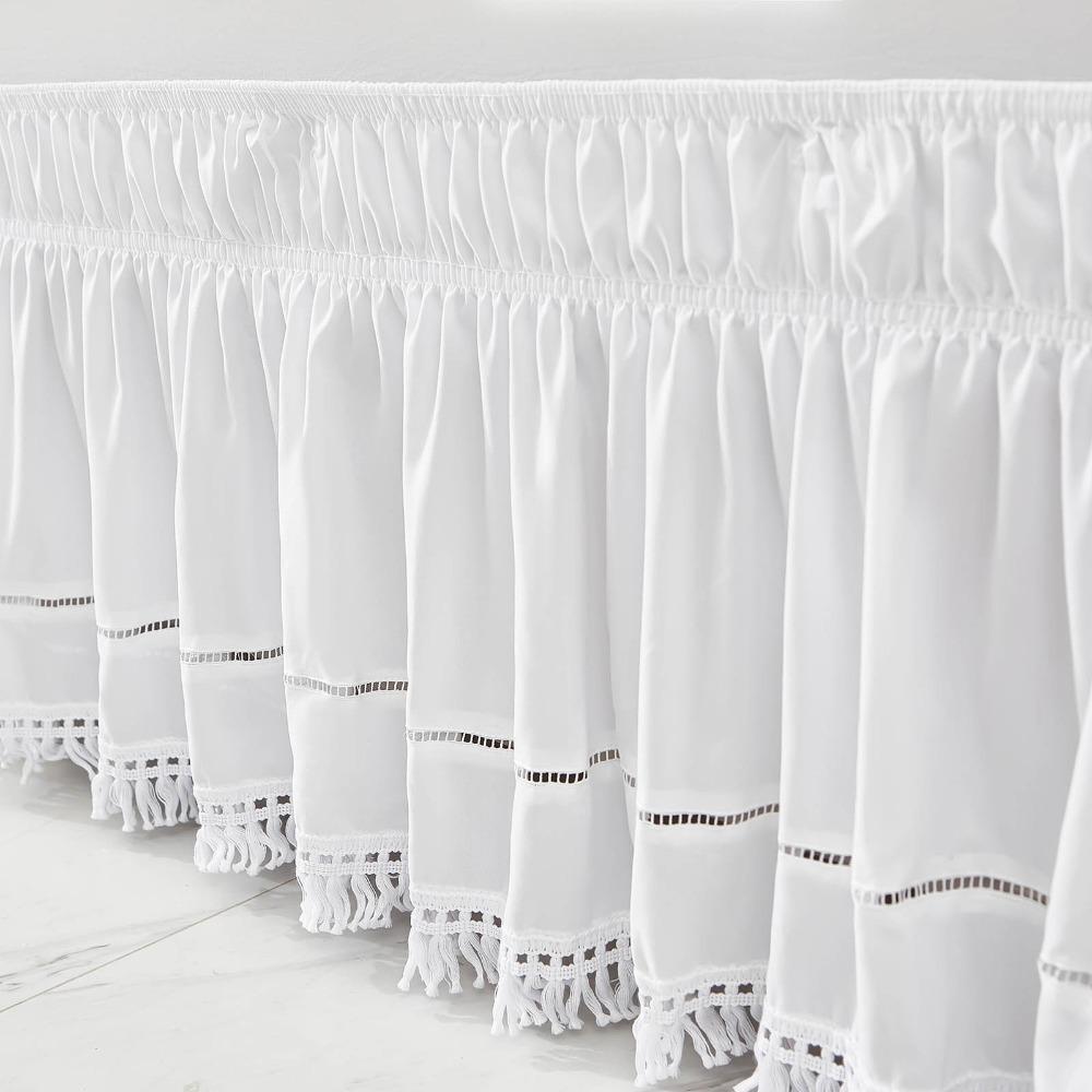 Ruffled White Fringed Bed Skirt Elastic Bed Cover Practical Bedspread Bed Room