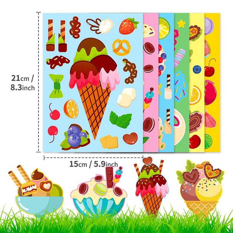 6pcs/set Make Ice Cream Sticker Decorative Sticker Handmade DIY Cartoon Sticker Puzzle Stickers Laptop Skateboard Stickers TMZ