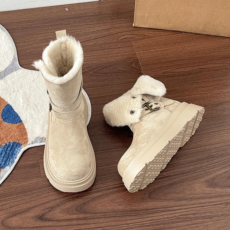 

Vintage Crossbuckle Women s Martin Boots Autumn and Winter Popular Skinny Casual Snow Boots Suede Short Boots Cotton Shoes 40 бежевый