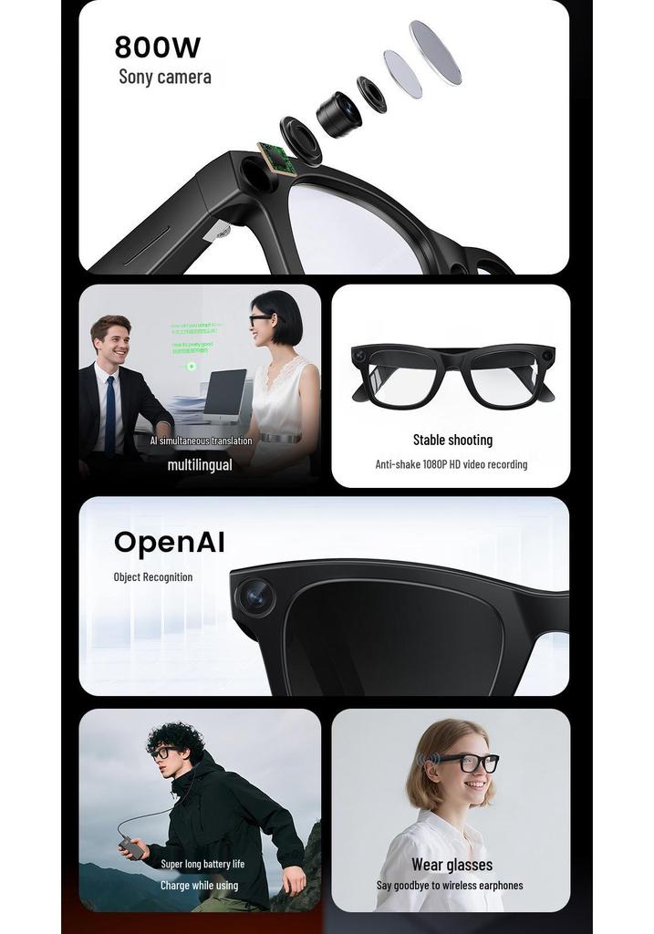 AI Electrochromic Glasses HD 800W, 4K Image Quality with Real-Time Image Translation – Black Technology