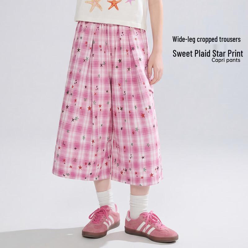 ASK JUNIOR Girls  2026 Summer Plaid Star Straight-Leg Casual Pants 170
