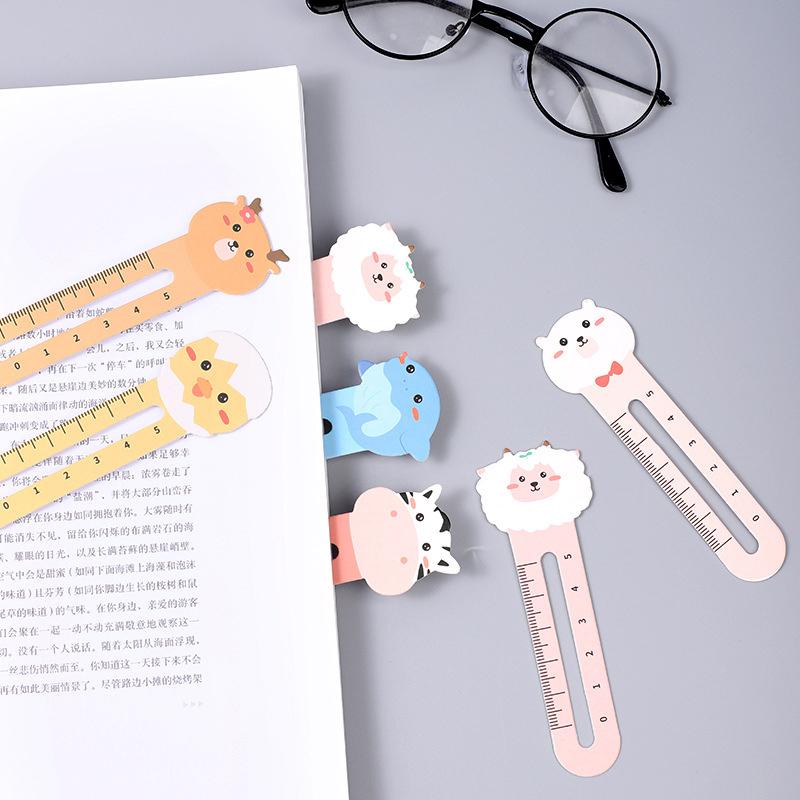 50Pcs Random Cartoon Animal Bookmark Cute Bear Kitten Student Ruler Bookmark Students Supplies