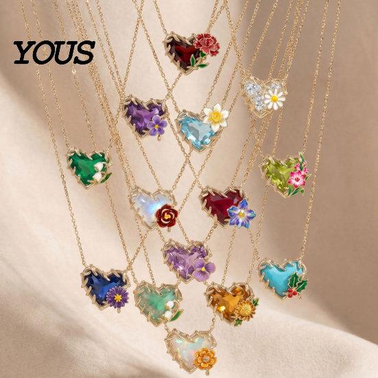 Dainty Pendant Necklace Birthstone Heart Necklace, Birth Stone And Flower Jan To Personalized Jewelry Dec Floral Birthday Gift for Mom Wife