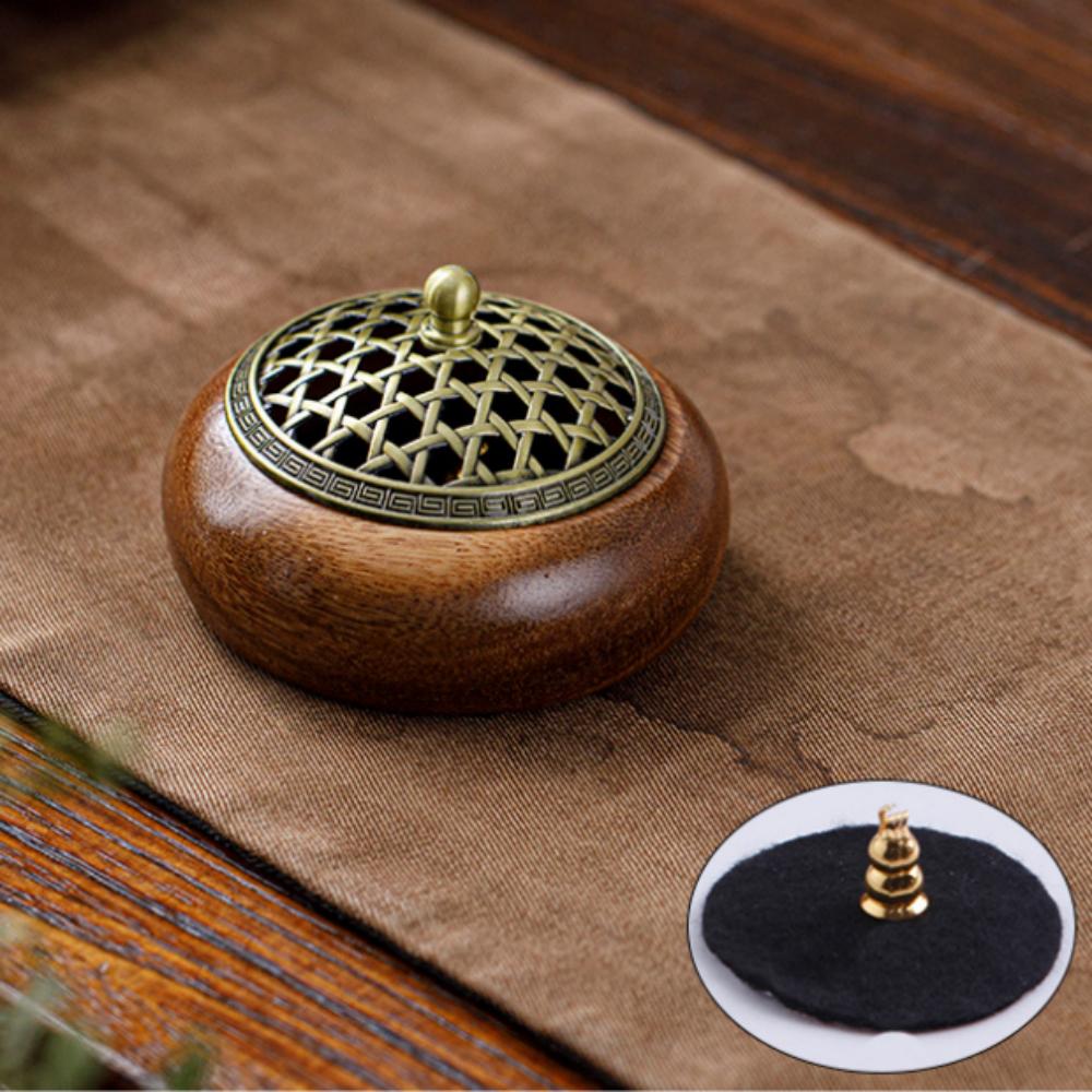 

Ретро круглая подставка для благовоний из массива ореха, мягкая сандаловая подставка для благовоний, украшение чайного столика, креативный подарок на день рождения