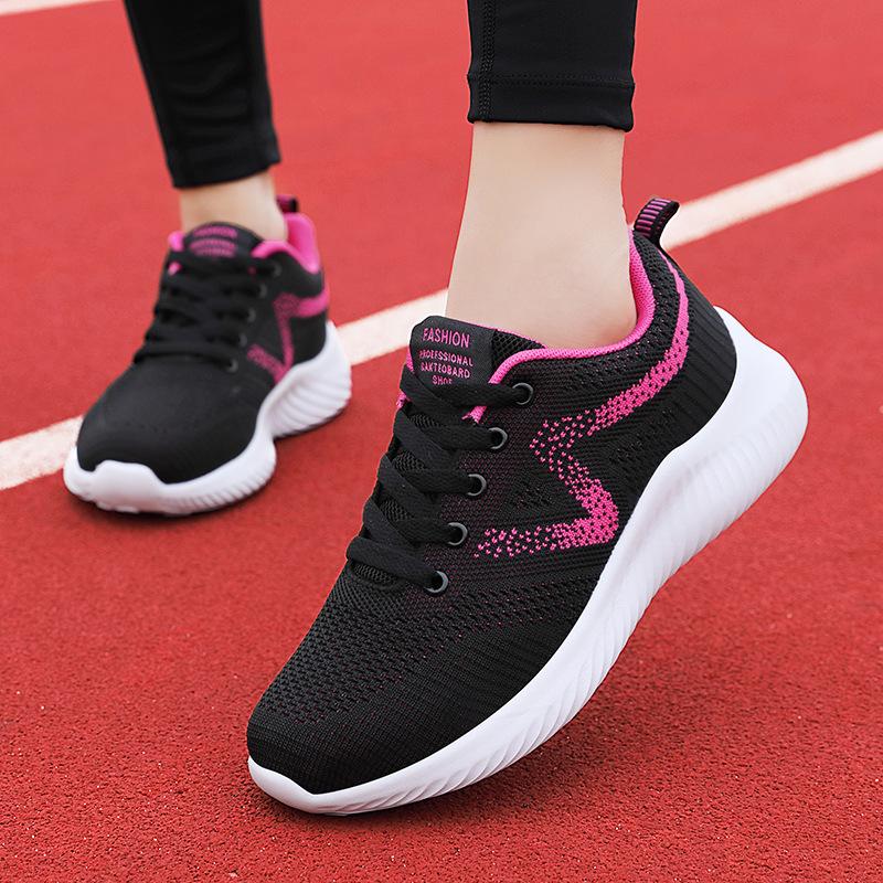 Spring and Autumn Women's Shoes Mesh Breathable Sneakers Women's Walking Casual Travel Shoes Lightweight Flying Weaving Student Running Shoes