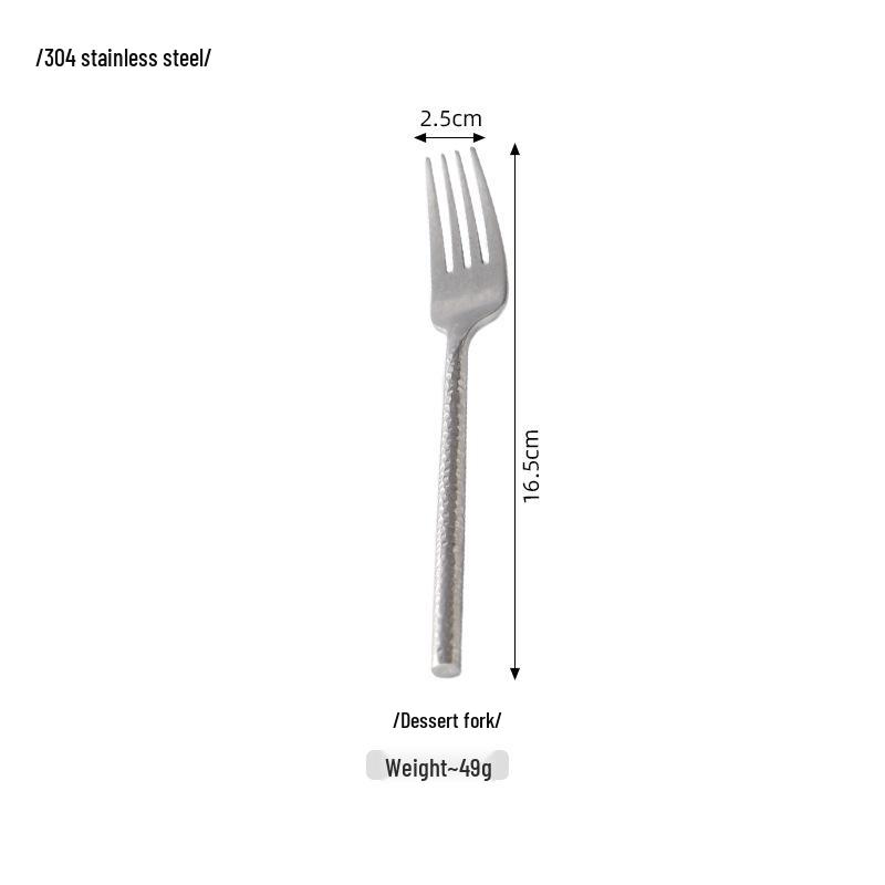 

Retro 304 Stainless Steel Hammered Cutlery Set: Fork, Knife, Spoon - Aged Camping Style Western Tableware.