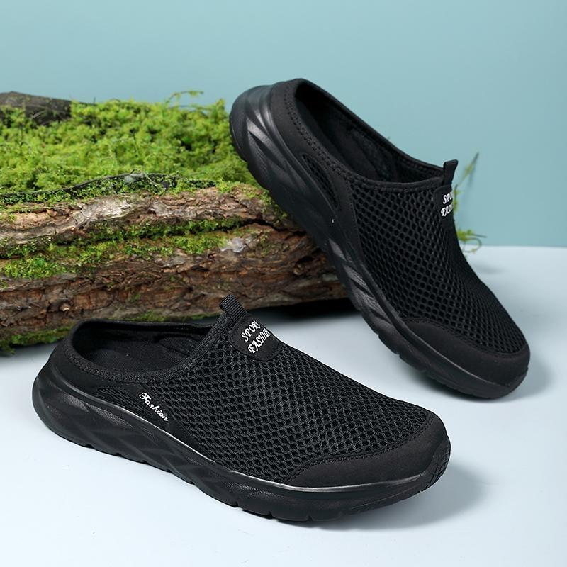 Casual Loafers Shoes Men Summer Half Shoes Slippers Slides Slip On Shoes Men Mesh Breathable Soft Comfortable Slippers for Men