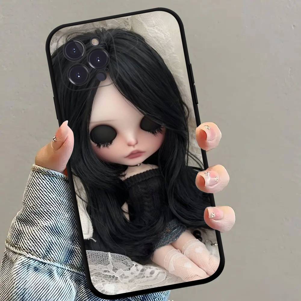 Dark Cute Girl Doll  Black Matte Phone Case For iphone 17 Air 16 15 14 13 12 11 Pro Max Plus Back Cover TPU Soft Case