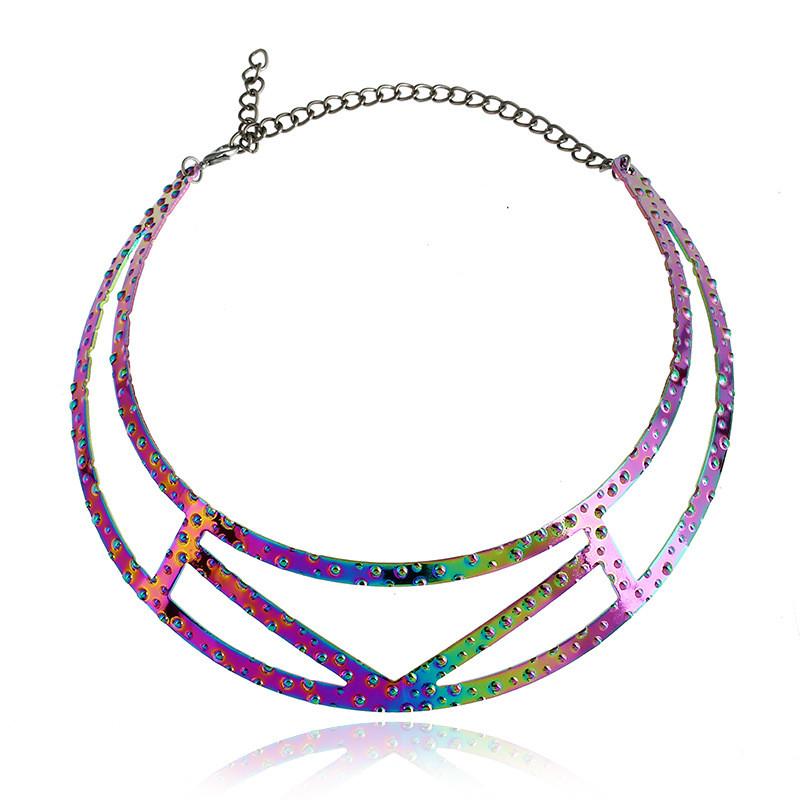 Geometric Metal Choker Necklace With Electroplated Surface Fashion Accessories
