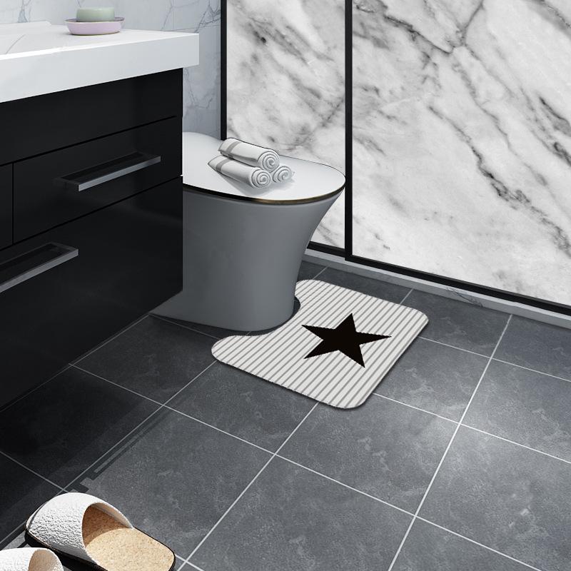 Nordic Toilet Toilet Floor Surface Mat U-shaped Mat Bathroom Room Foot Mat Restroom Moisture-wicking Slip-resistant Mat Can Be Machine Washable