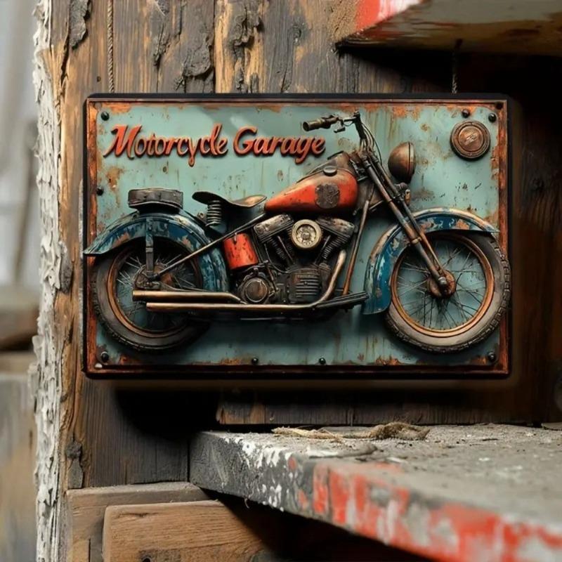 Motorcycle Metal Wall Sign, Garage Bar Decor 20x30cm