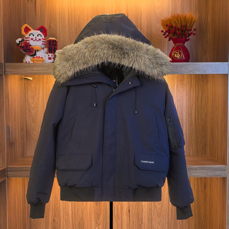 

Модная мужская американская ретро куртка на гусином пуху для мотоциклистов 2026 S темно-синий