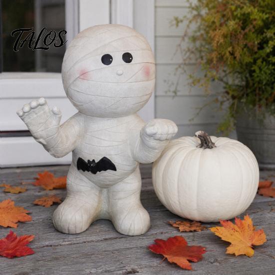 Unique Halloween Party Decor Mummy Statue, Resin Spooky Glowing Figurine for Indoor Outdoor Decor, Table LED Creepy Ornament Haunted House,