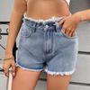 2026 Summer New Women's Casual Trendy Frayed Edge Solid Color Denim Shorts