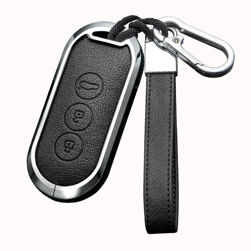 Business Style Double-Sided Leather Key Shell for AITO M7/M5 EV 2022 Model - Full Coverage Metal Car Key Case