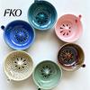 Ceramic Fruit Bowl Self Rinsing Wash Bowl, with Hollow Drain Holes, Swirl-Flow Berry Non-slip Countertop Washing Rinse for Kitchen Counter