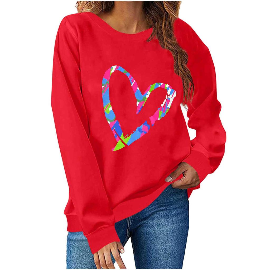 Women's Casual Fashion Valentine's Day Print Long Sleeve O,Neck Sweatshirts Pullover Top