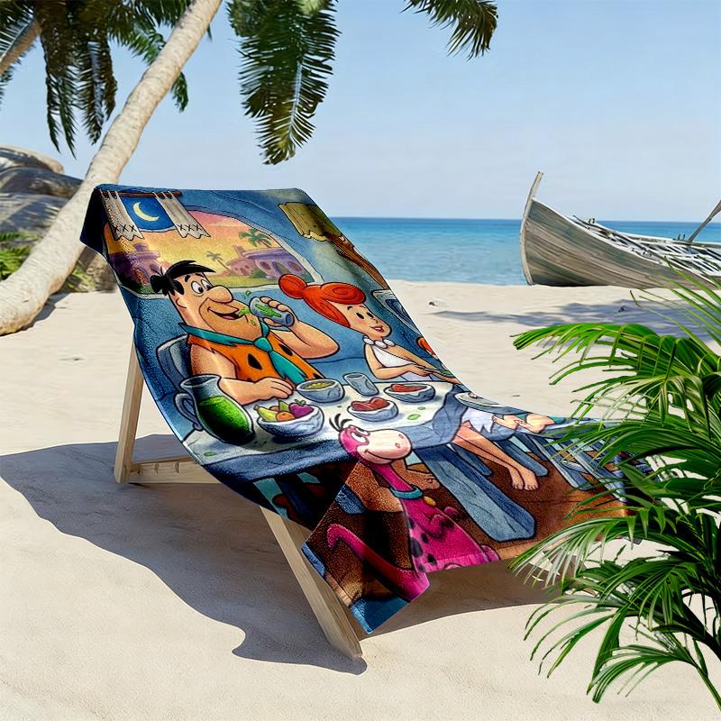 The Flintstones Cartoon Print Beach Towel, Large Soft Quick Dry Towel for Beach Camping Swimming