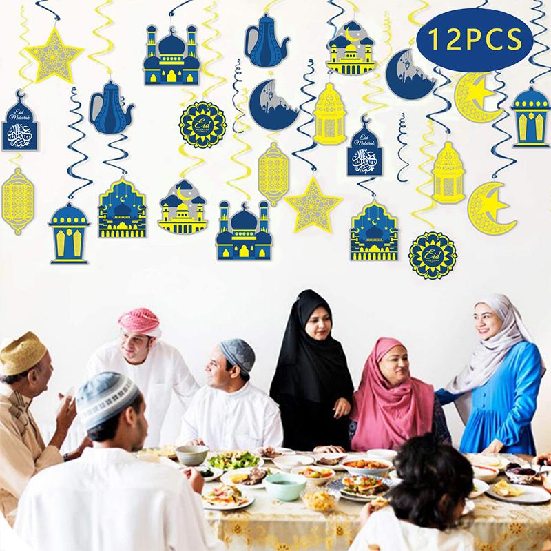 Eid Mubarak Banner 2025 Dekorationer Ramadan Kareem Stjärna Måne Girland Vimpel Hängande Ornament Muslim Umrah Mubarak Heminredning