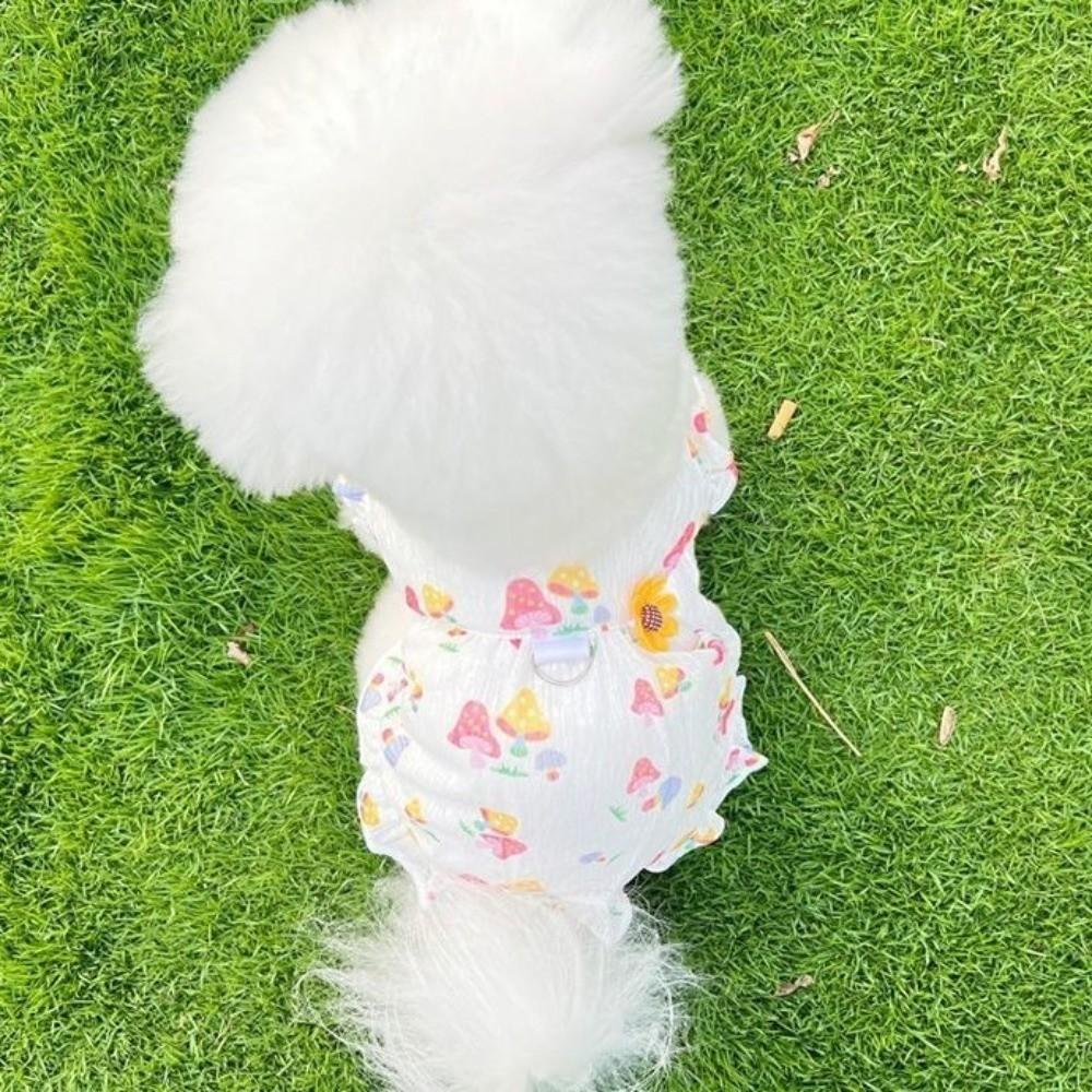 Mushroom Pattern Dog Princess Dresses Flutter Sleeve Summer Pet Skirt  Outings Activity