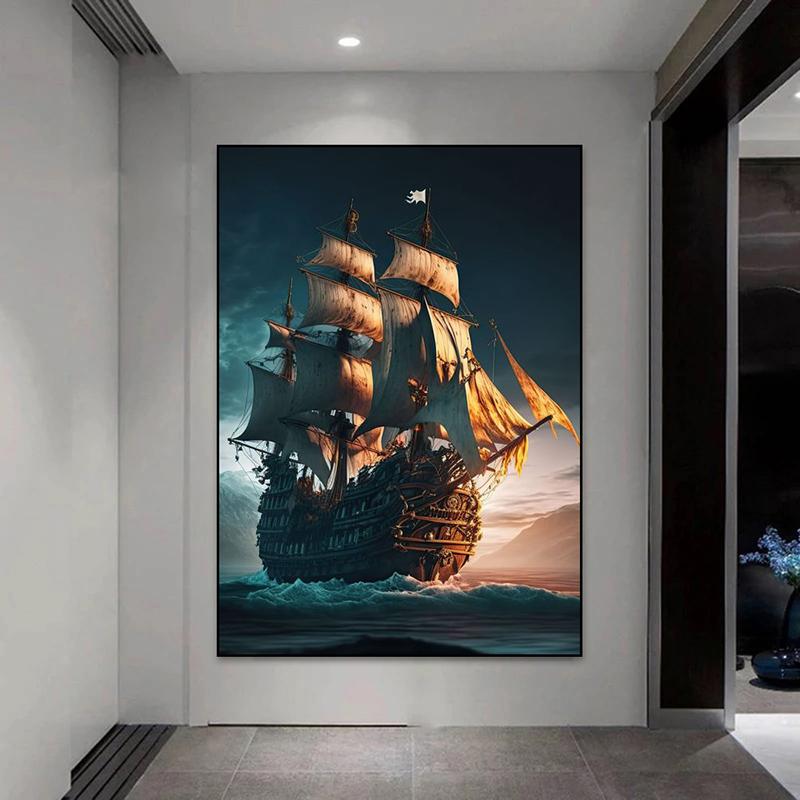 Ocean Sailing Sailboat Canvas Posters and Prints Abstract Painting Wall Art Pictures for Living Room Home Decoration