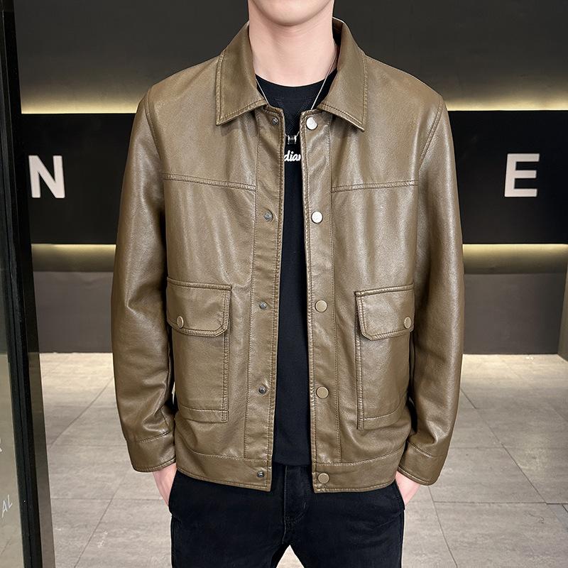 Retro Soft Leather Clothes Men's Motorcycle Jackets Trendy and Handsome Slim Versatile