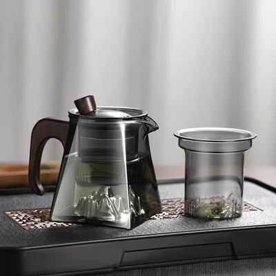 Teiera in Vetro Teiera Floreale con Separatore per Tè Bollitore in Vetro Resistente al Calore Manico in Legno Grande Capacità Tazza da Tè Servizio da Tè Domestico