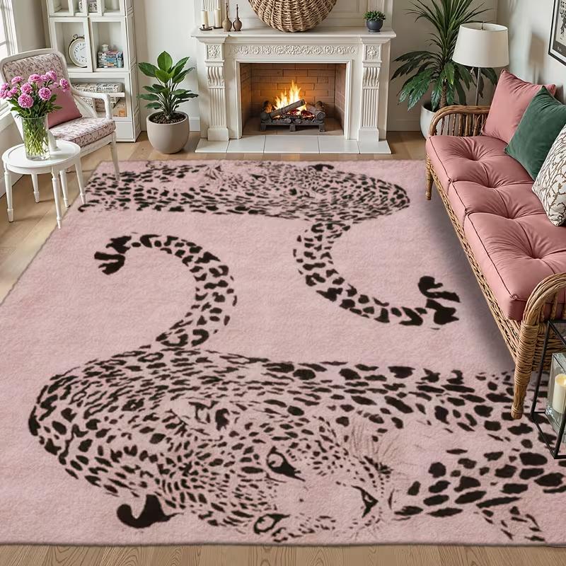 1PC Leopard Print Heart-shaped Area Carpet Floor Mat Suitable for Bedroom Living Room Balcony Terrace Room Home Decoration