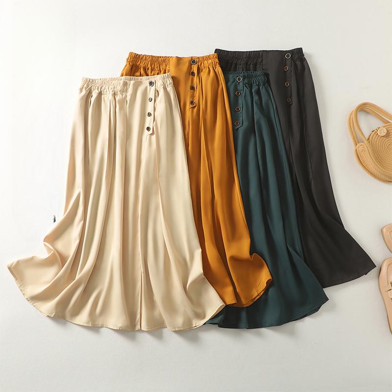 

DIMANAF 2023, женская летняя универсальная эластичная талия, большой размер, большая распашная юбка средней длины, элегантная юбка длиной до колена для женщин