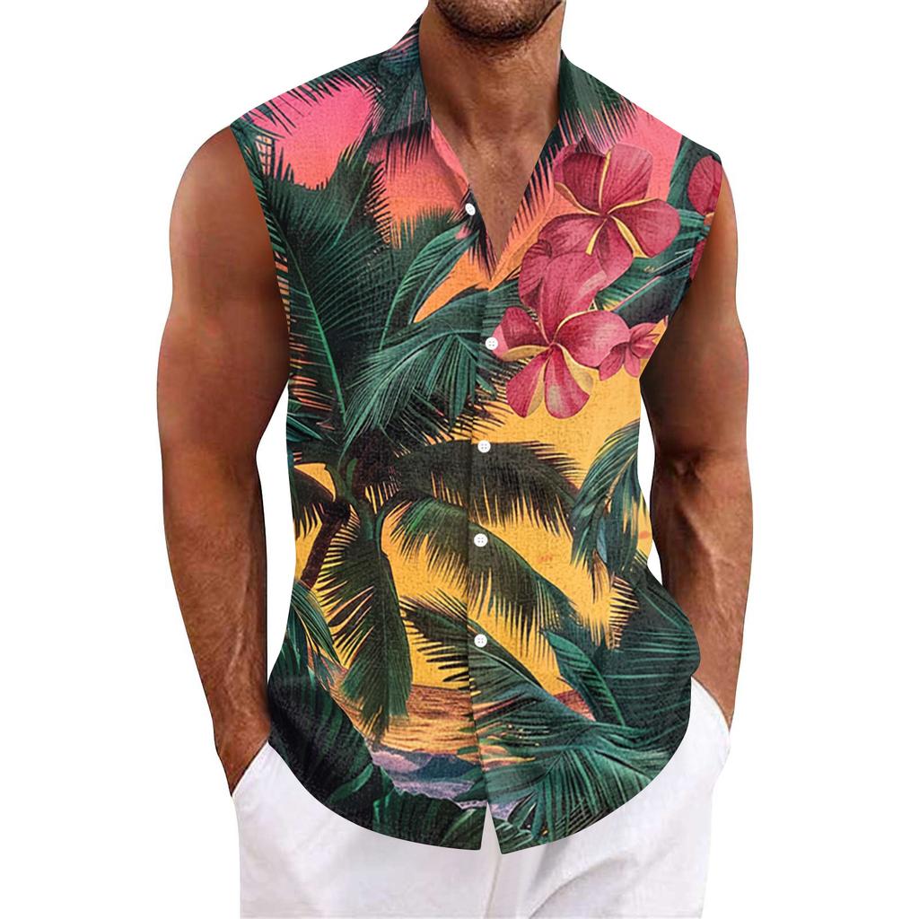 Men's Hawaiian Lapel Button-down Shirt T-shirt Top