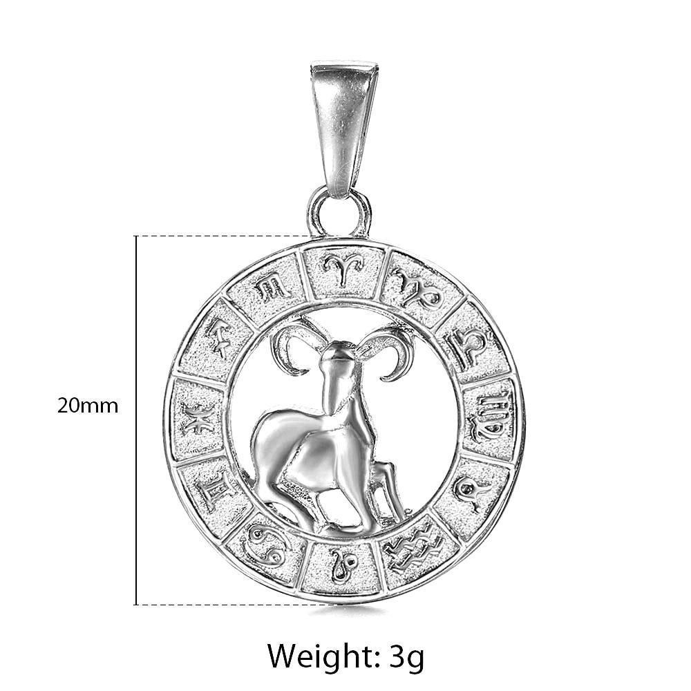 Silver 12 Zodiac Zodiac Pendant Necklace Women Men Stainless Steel Zodiac Jewelry Gifts