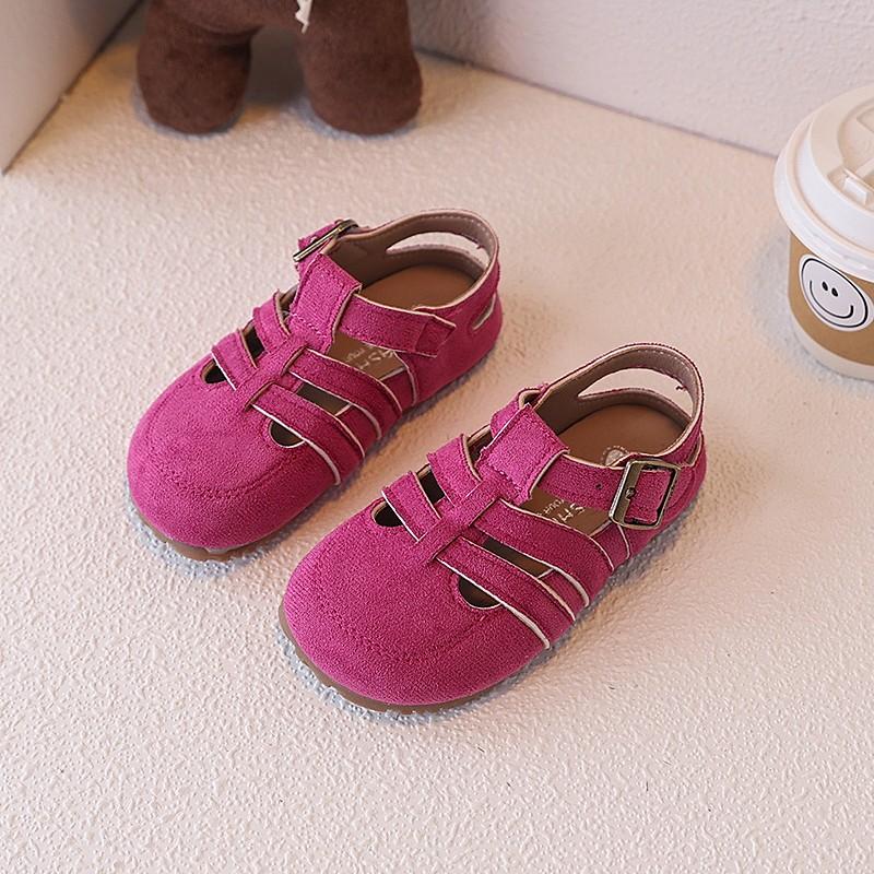 Summer Childern Sandals Suede Candy Color Minimalist Unisex Boys Girls Sliders Versatile Leisure Stylish Hollow-out Kids Shoes