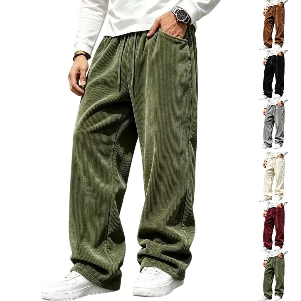Men's Corduroy Wide Leg Pants Casual Relaxed Fit Long Trousers for Everyday Wear