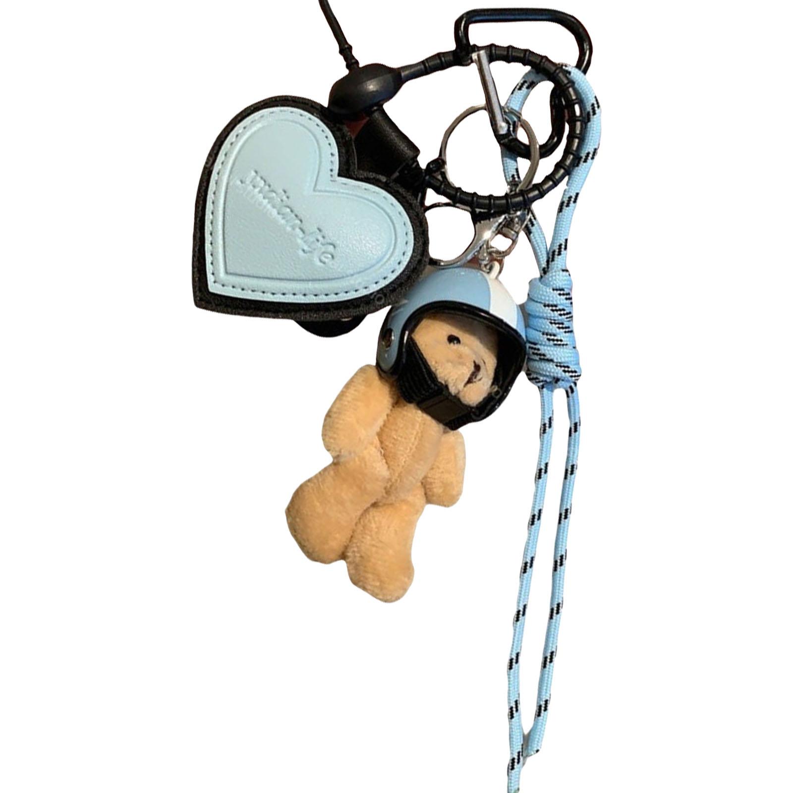 

Unique Blue Leather Heart Accessory Helmets Bear Bag Pendant Adds Personality To BackpacK Handbag For Trendy Riders синій