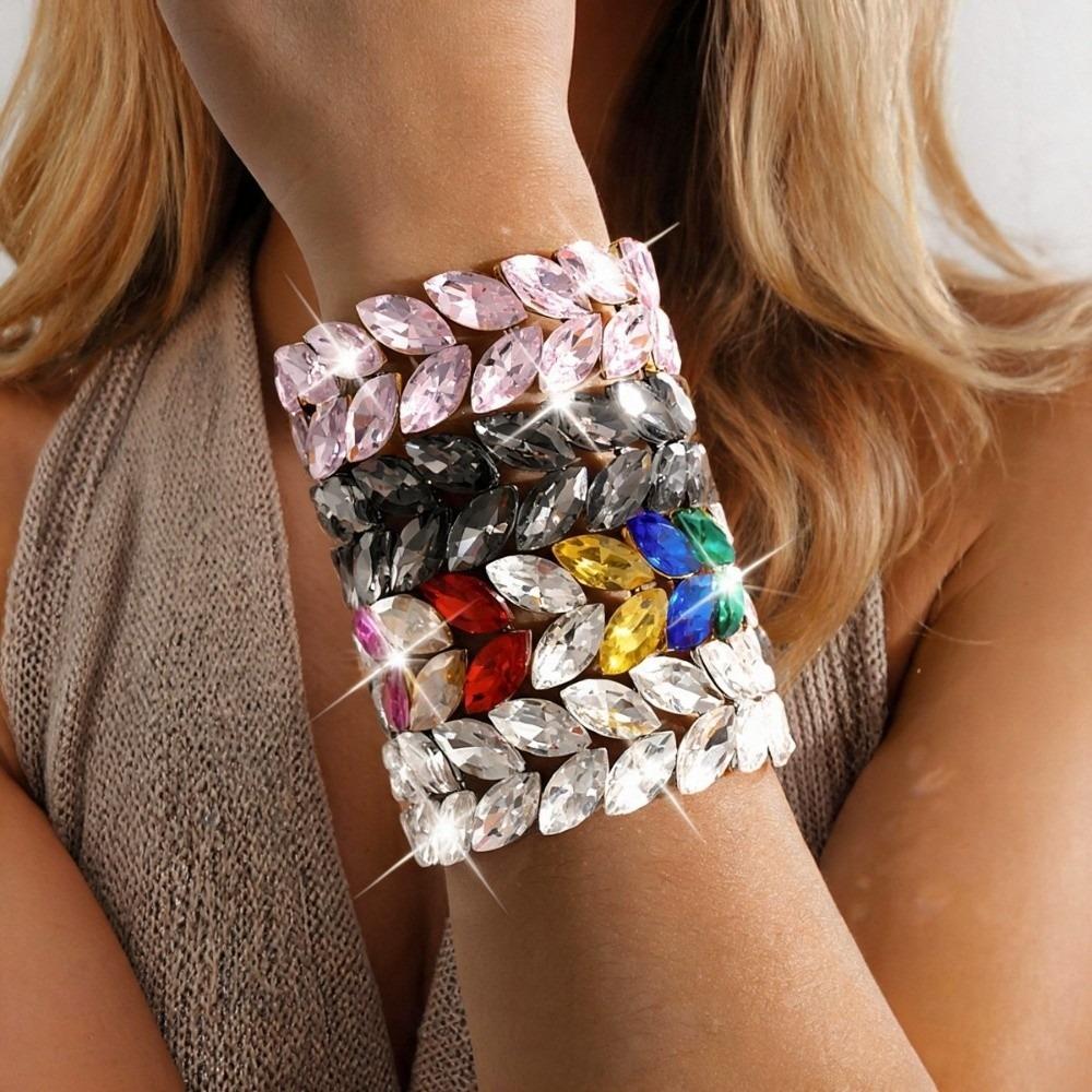Elastic Band Rhinestone Bracelet Marquise Shape Geometric Charm Bracelet for Women