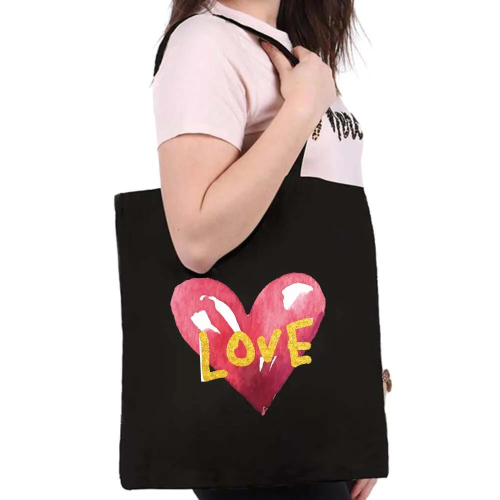 Women Shopping Bags Black Printing Foldable Handbags Eco Shopper Shoulder Bag Canvas Tote Environmental Storage Handbag