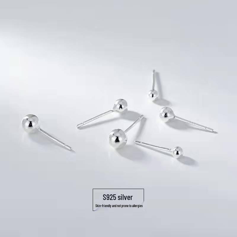 Beixi White Gold Light Bead Sterling Silver Earrings - Simple Studs for Women S925 Sterling Silver