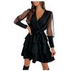 Women's Casual Color Patchwork Mesh Sleeves Long Sleeve Dress Cake Dress