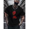 European Sizes Men'S Casual Street Style T-Shirt with Red Rose Triangle Graphic | Fashion Trendy, Regular Fit, Crew Neck, Short Sleeve