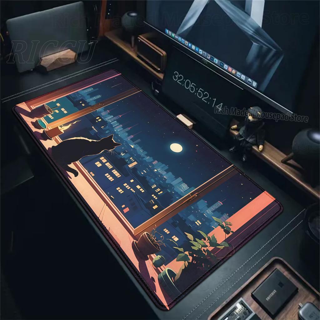 Süßes Katzen-Mauspad Großes Computer-Gamer-Tischpad XXL Gummi-Gaming-Tastatur-Mauspad Buntes Wolken-Schreibtischpad Büroaccessoires