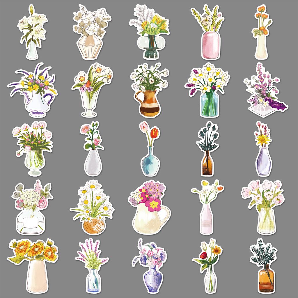 50 Vasen Graffiti Aufkleber Cartoon Handgemalt Klein Frisch Blumen Dekorativ Handyhülle Wasserbecher Kühlschrank Aufkleber