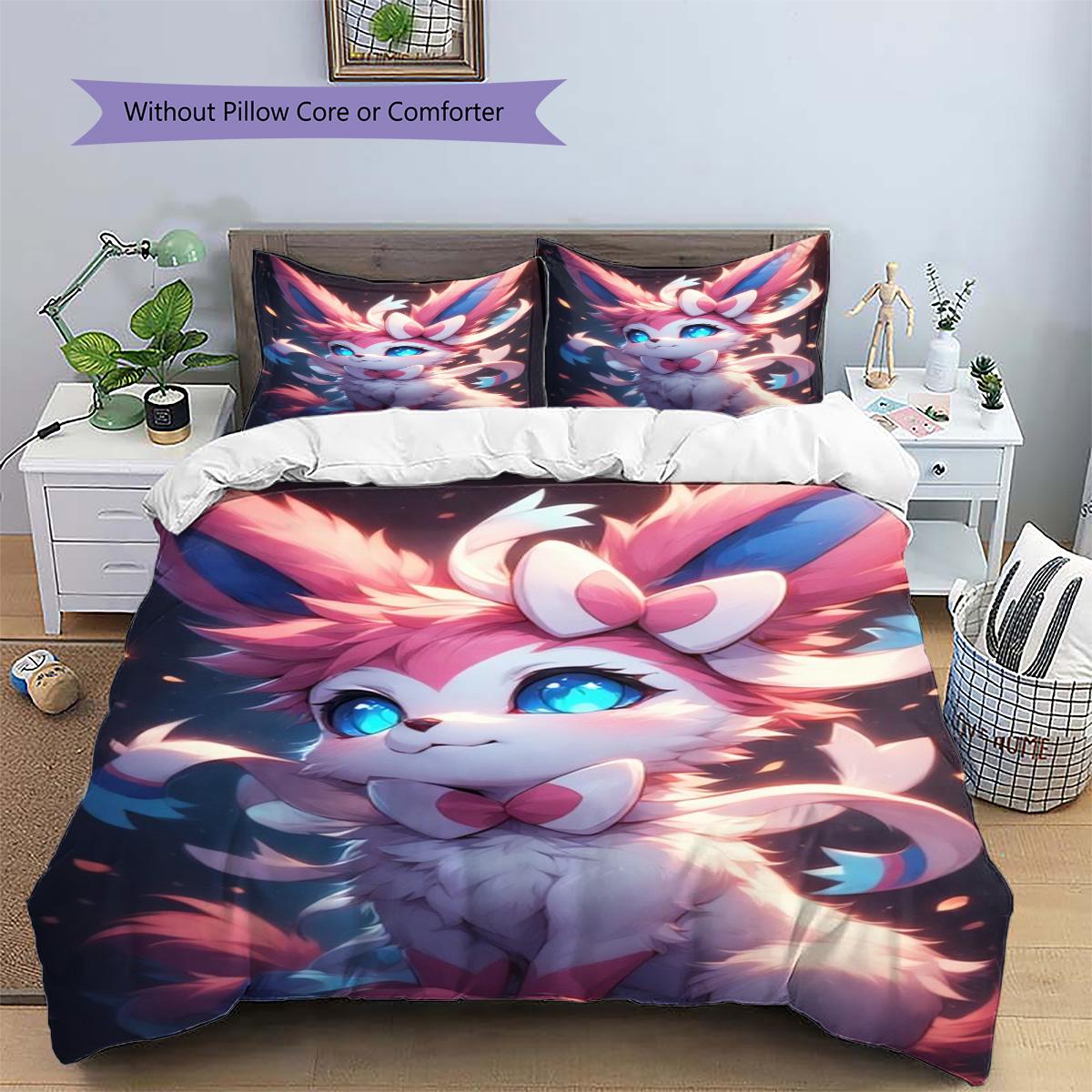 

Sylveon Patterned Pillowcase & Duvet Cover Set Elegant Decor Bedding with Anime Theme for Bedroom Nice Gift for Lovers.-TING 135x200cm