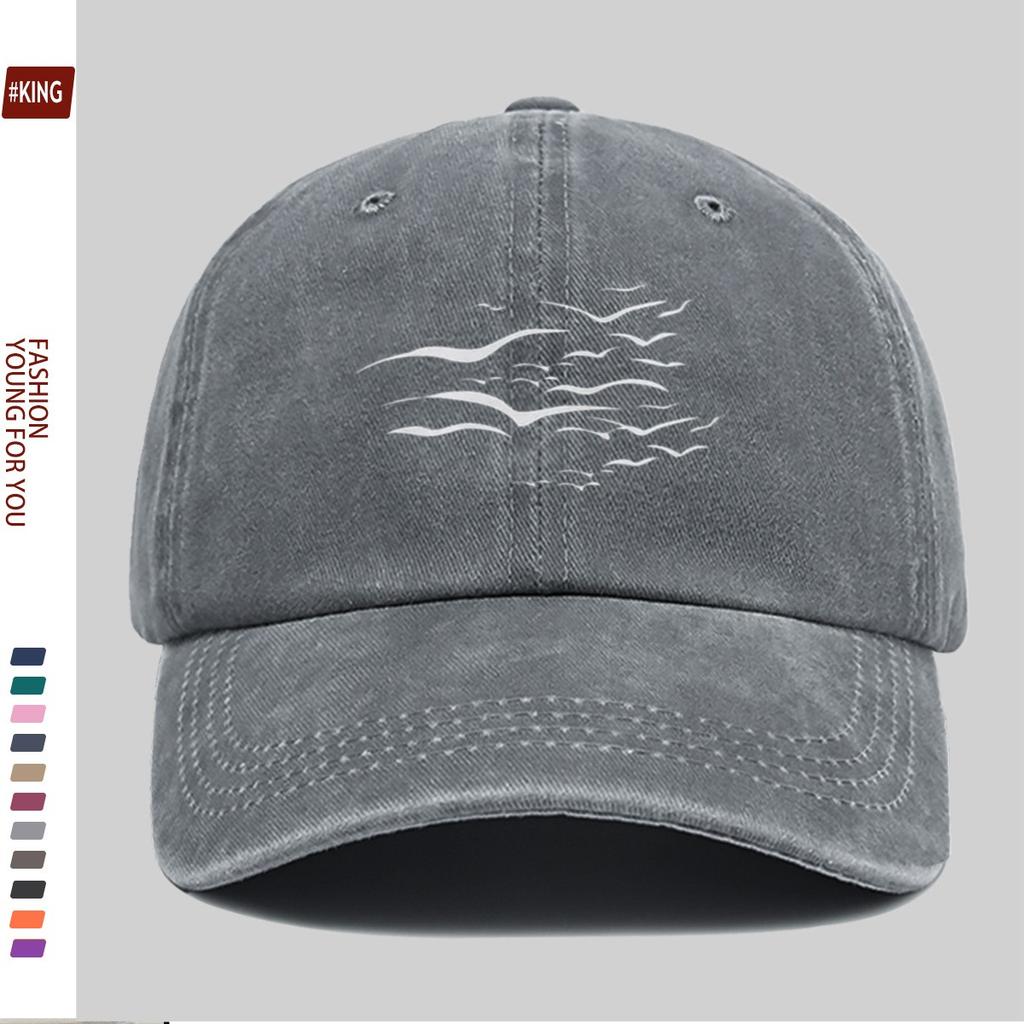 Seagull Flying Graphic Washed Cotton Baseball Cap Unisex Adjustable Outdoor Leisure Hat
